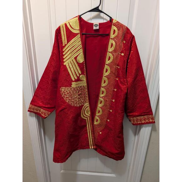 Vtg. Rainbow Dashiki Coat Jacket Red Gold Embroidery Long Sleeve One Size Unisex - Picture 1 of 11